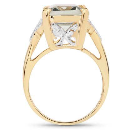 Genuine 14K Yellow Gold Plated Green Amethyst and White Topaz Sterling Silver Bridge Ring