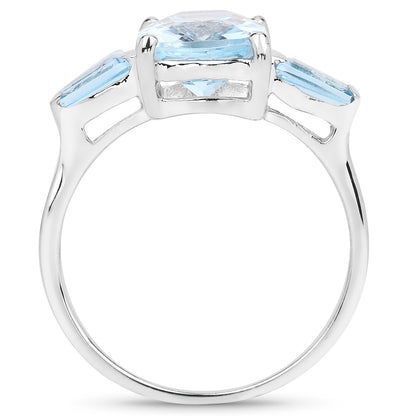 Genuine Blue Topaz Sterling Silver 3-Stone Ring