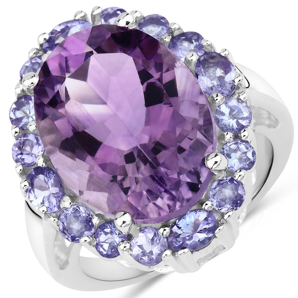 Genuine Amethyst and Tanzanite Sterling Silver Graduated Ring