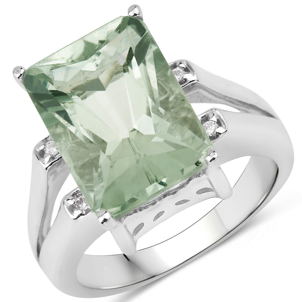 Genuine 14K Yellow Gold Plated Green Amethyst and White Topaz Sterling Silver Bold Ring