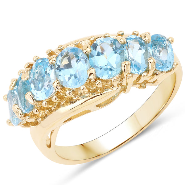 Genuine 14K Yellow Gold Plated Swiss Blue Topaz Sterling Silver Bypass Ring