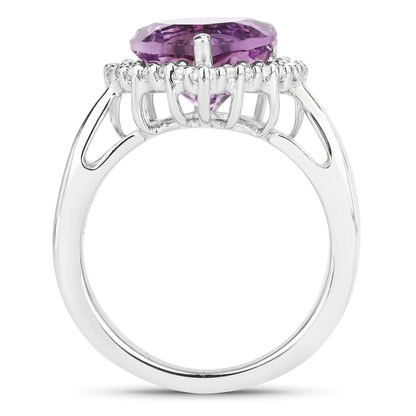 Genuine Amethyst Heart-Shaped and White Topaz Sterling Silver Graduated Ring