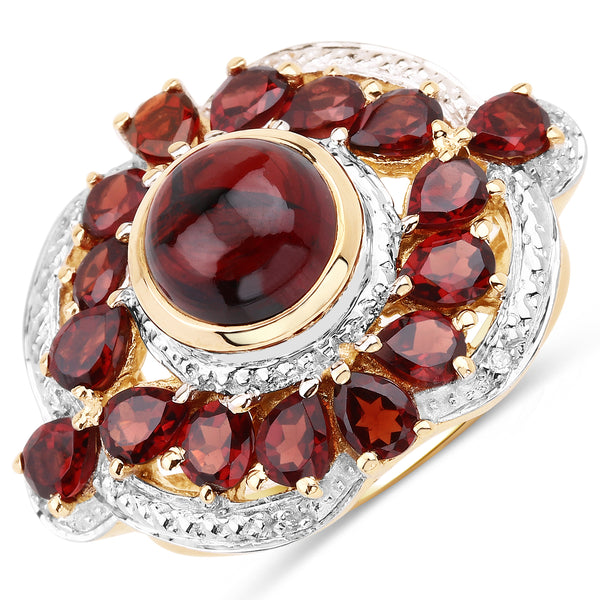 Genuine 14K Yellow Gold Plated Garnet and White Topaz Sterling Silver Ring