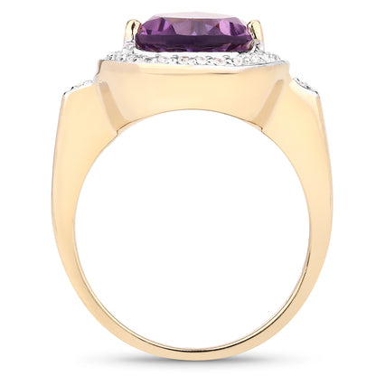 Genuine 14K Yellow Gold Plated Silver Amethyst and White Topaz  Sterling Silver Ring