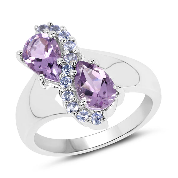 Genuine Amethyst and Tanzanite Sterling Silver Graduated Ring