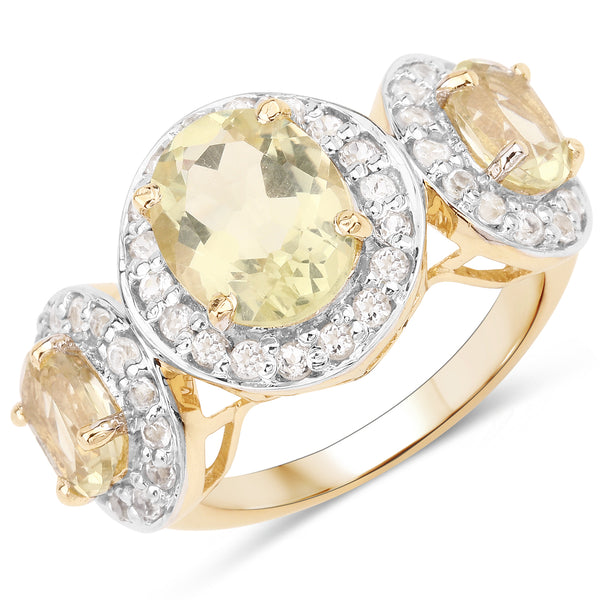 Genuine 14K Yellow Gold Plated Lemon Quartz and White Topaz Sterling Silver Ring