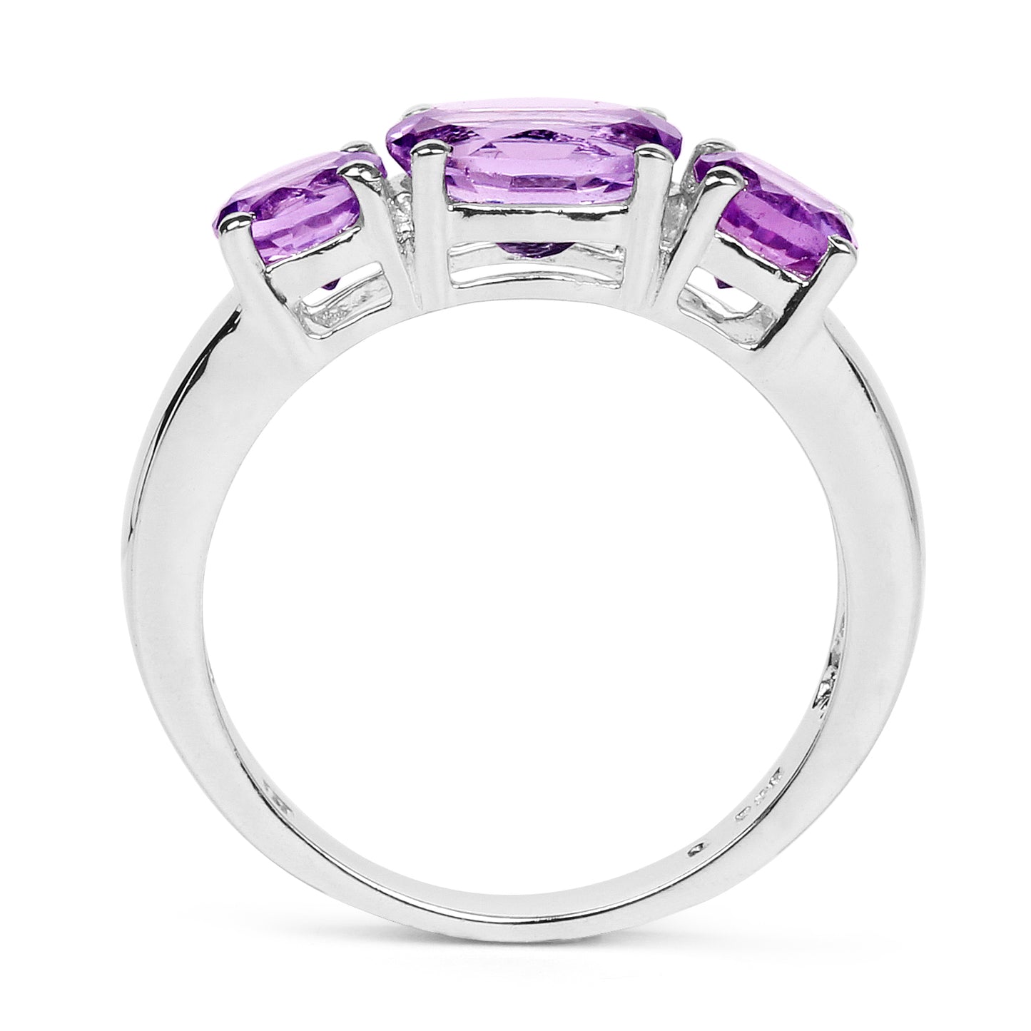 Genuine Amethyst Sterling Silver 3-Stone Graduated Ring