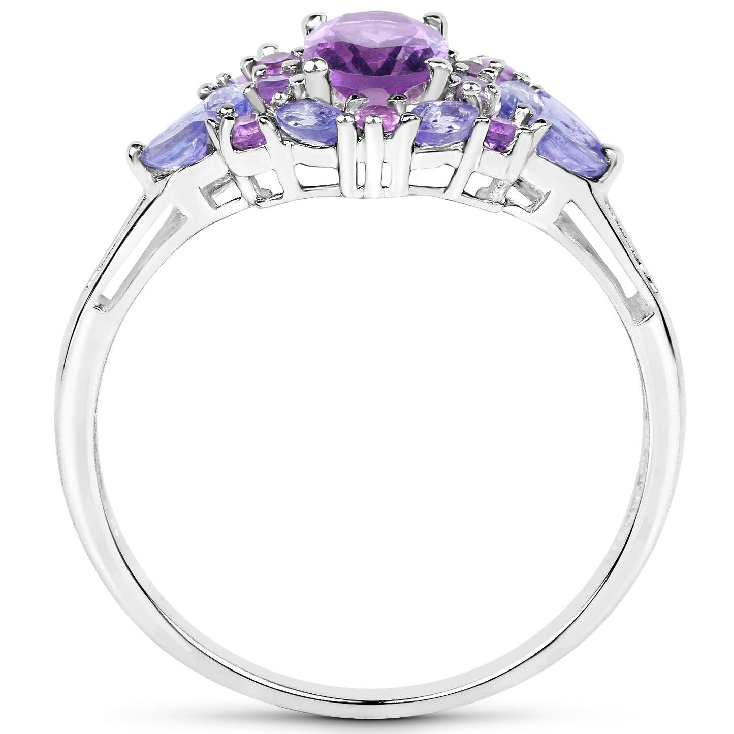 Genuine Amethyst and Tanzanite Sterling Silver Cocktail Ring