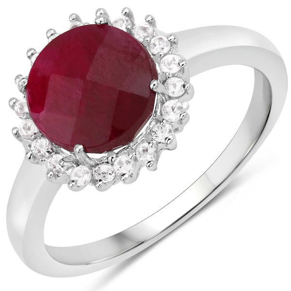 Dyed Ruby and White Topaz Sterling Silver Graduated Ring