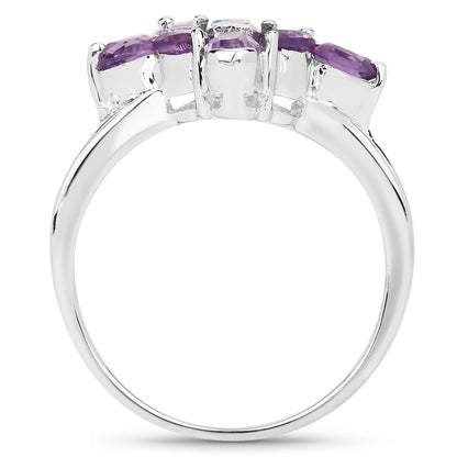 Genuine Amethyst Sterling Silver Floral Ring