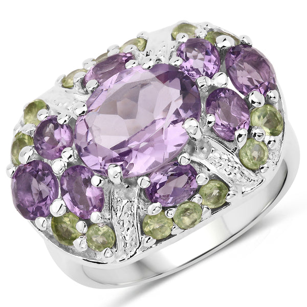 Genuine Amethyst and Peridot Sterling Silver Graduated Ring