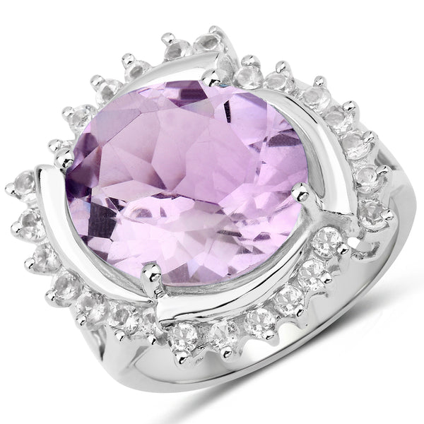 Genuine Amethyst and White Topaz Sterling Silver Graduated Ring