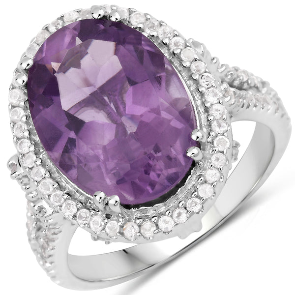 Genuine Amethyst and White Topaz Sterling Silver Graduated Ring