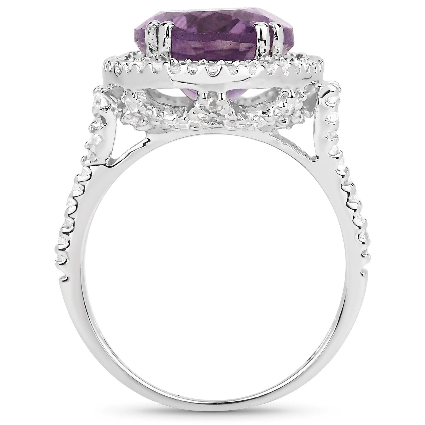 Genuine Amethyst and White Topaz Sterling Silver Graduated Ring