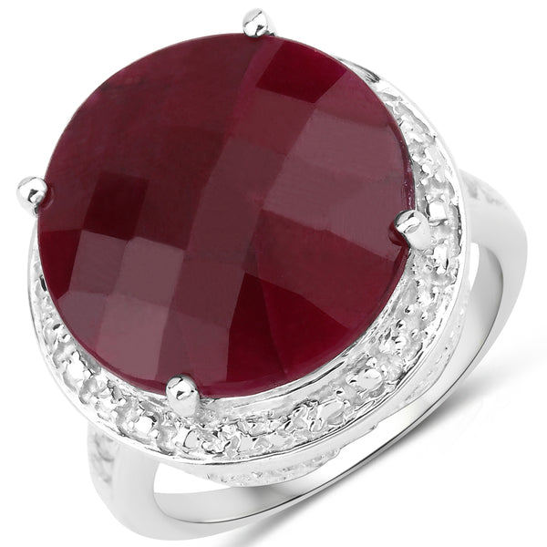 Dyed Ruby and White Diamond Sterling Silver Halo Ring