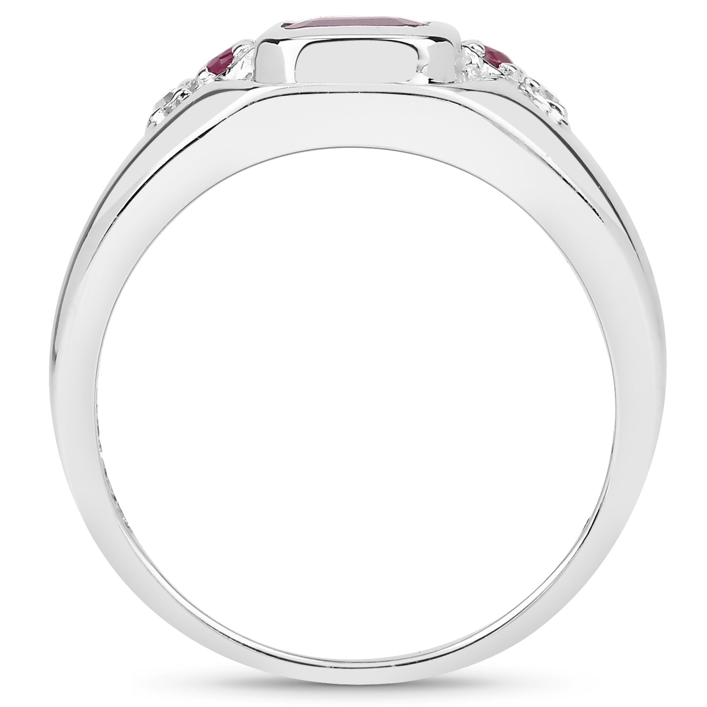 Genuine Ruby and White Diamond Sterling Silver 3-Stone Graduated Ring