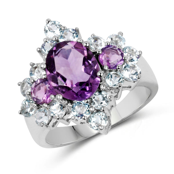 Genuine Amethyst and Blue Topaz Sterling Silver Graduated Ring