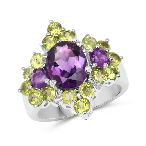 Genuine Amethyst and Peridot Sterling Silver Graduated Ring