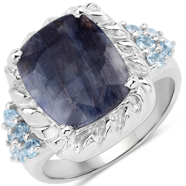 Dyed Sapphire and Blue Topaz Bridge Sterling Silver Graduated Ring