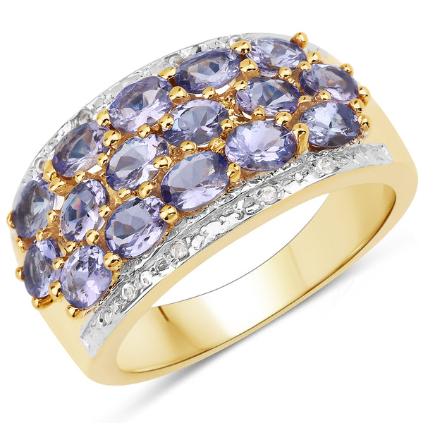 Genuine 14K Yellow Gold Plated Tanzanite and White Topaz Sterling Silver Ring