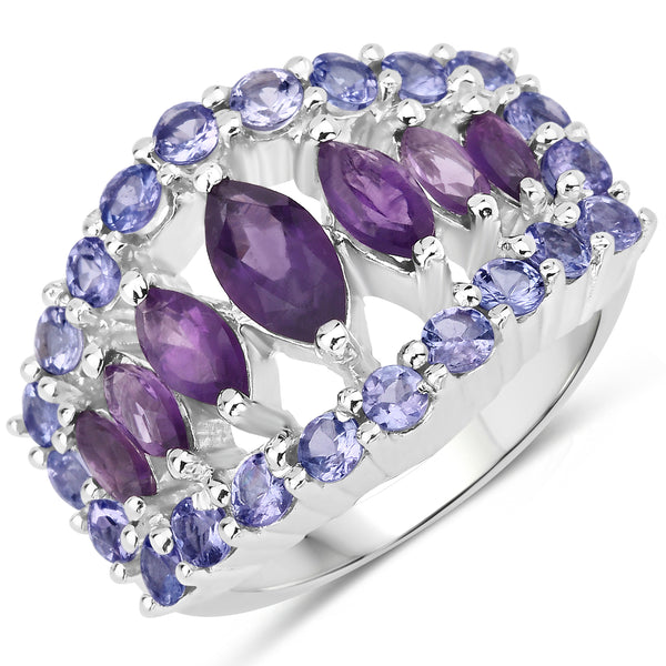 Genuine Amethyst and Tanzanite Sterling Silver Ring