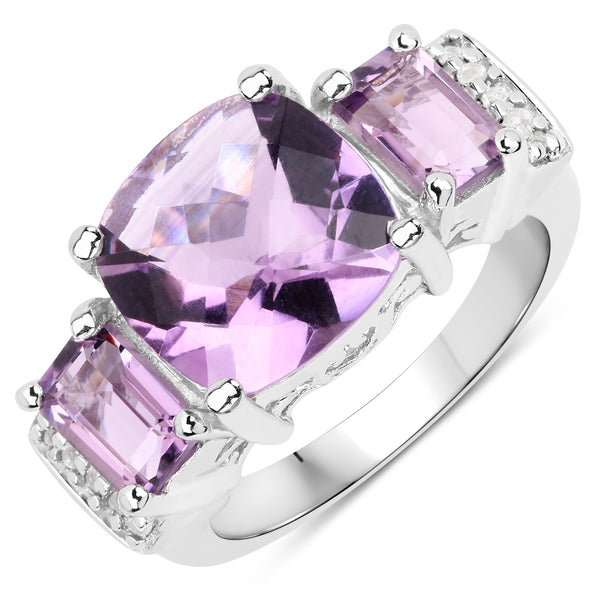 Genuine Amethyst and White Topaz Sterling Silver 3-Stone Graduated Ring