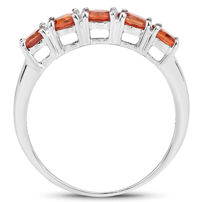 Genuine Orange Sapphire Sterling Silver 5-Stone Graduated Ring