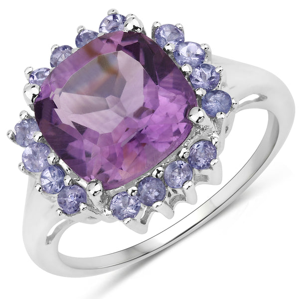 Genuine Amethyst and Tanzanite Sterling Silver Graduated Ring