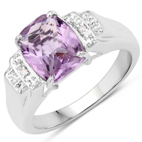 Genuine Amethyst and White Topaz Sterling Silver Bridge Ring