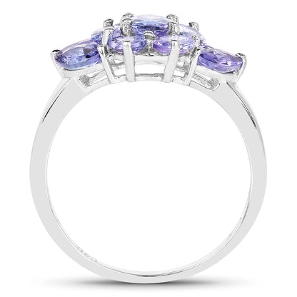 Genuine Tanzanite and White Topaz Sterling Silver Graduated Ring