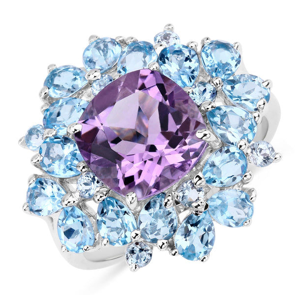 Genuine Amethyst and Blue Topaz Sterling Silver Graduated Ring