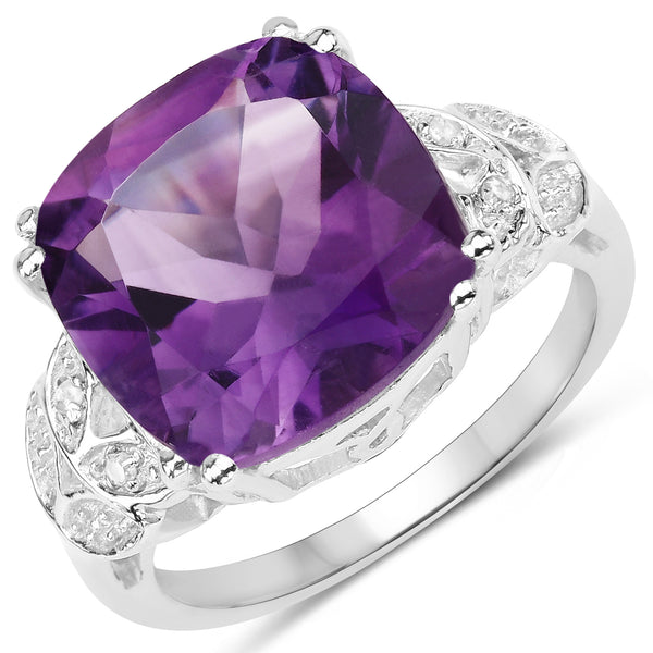 Genuine Amethyst and White Topaz Sterling Silver Bridge Ring