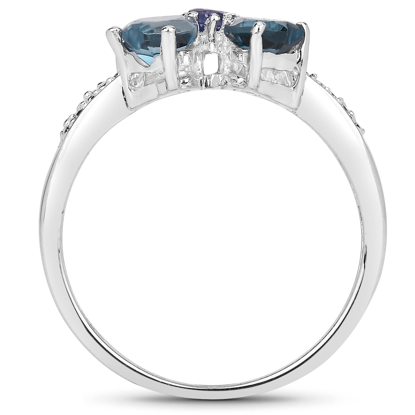 Genuine London Blue Topaz, Tanzanite and White Topaz Sterling Silver Floral Ring