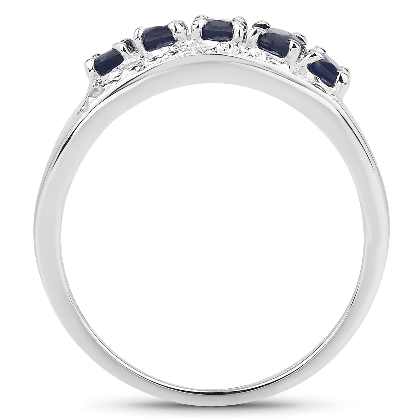 Genuine Blue Sapphire and White Topaz Sterling Silver 5-Stone Graduated Ring