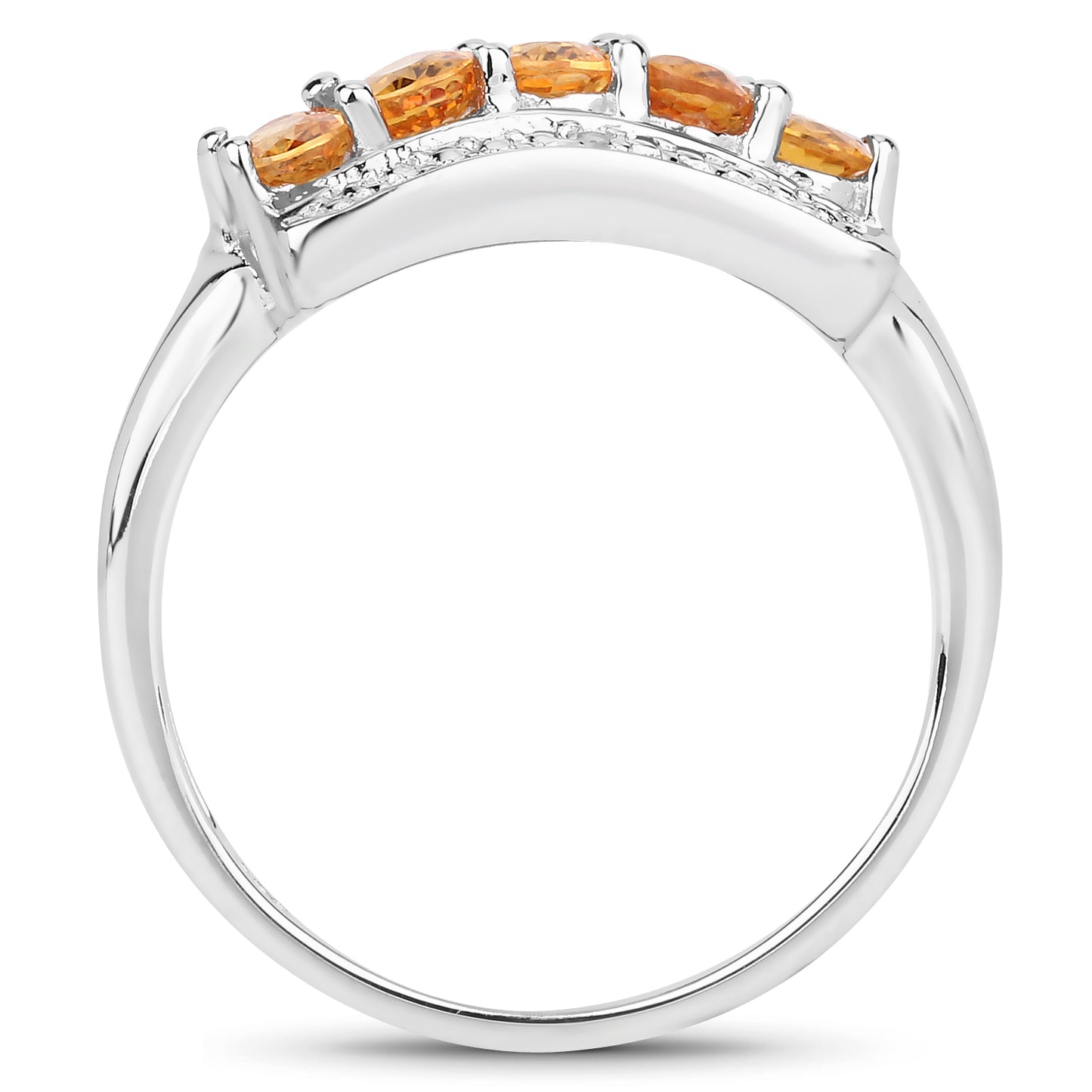 Genuine Orange Sapphire and White Topaz Sterling Silver 5-Stone Graduated Ring