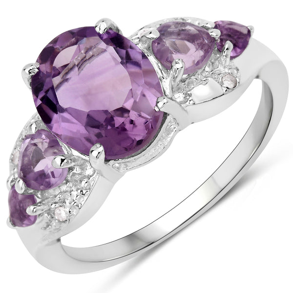 Genuine Amethyst and White Diamond Graduated Sterling Silver Graduated Ring