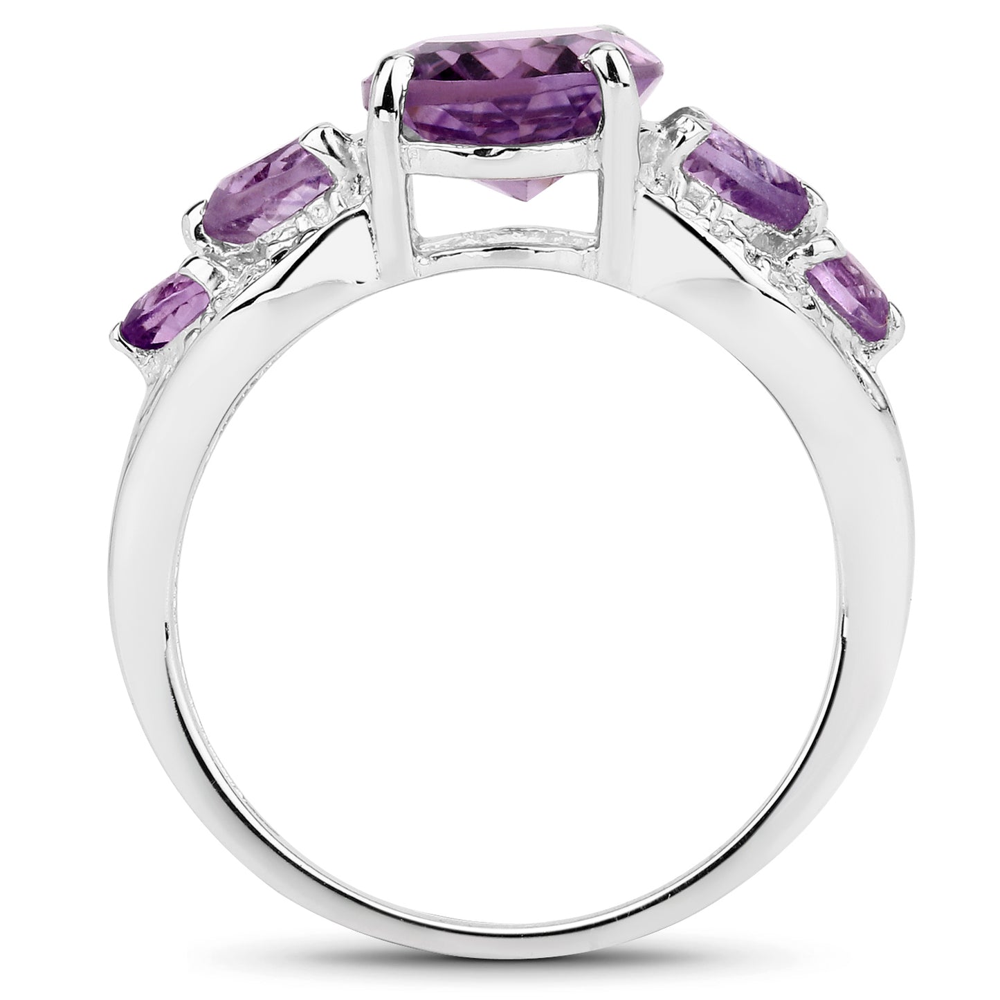 Genuine Amethyst and White Diamond Graduated Sterling Silver Graduated Ring