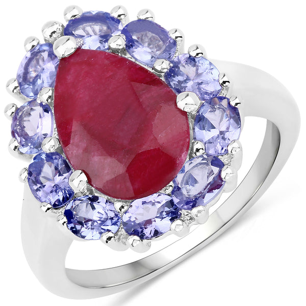 Dyed Ruby and Tanzanite Sterling Silver Halo Ring