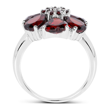 Genuine Garnet Sterling Silver Floral Ring