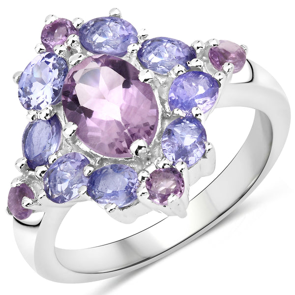 Genuine Amethyst and Tanzanite Sterling Silver Graduated Ring