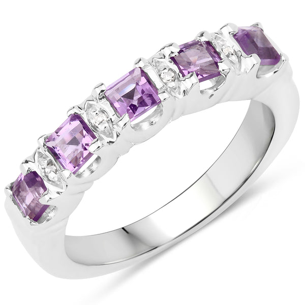 Genuine Amethyst and White Topaz  Sterling Silver 5-Stone Graduated Ring