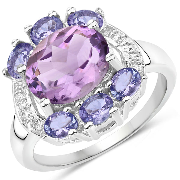 Genuine Amethyst and Tanzanite Sterling Silver Cocktail Ring