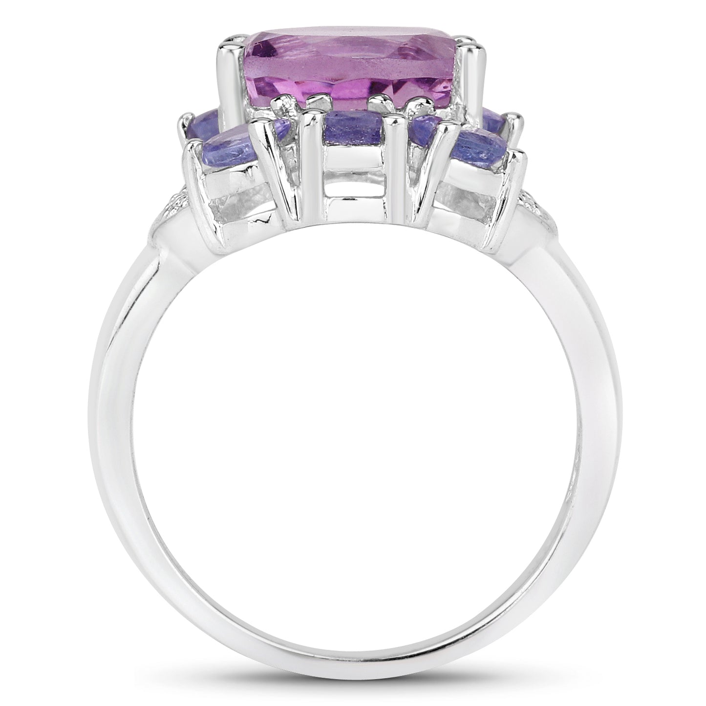 Genuine Amethyst and Tanzanite Sterling Silver Cocktail Ring