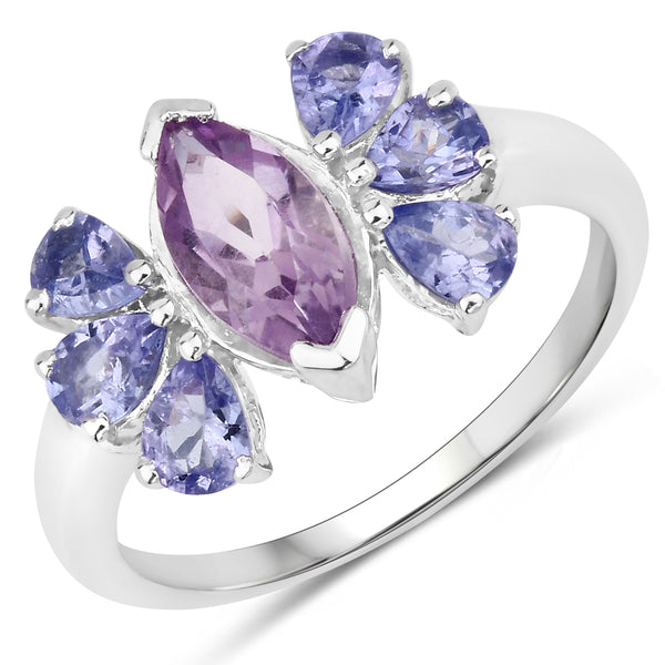 Genuine Amethyst and Tanzanite Sterling Silver Butterfly Ring