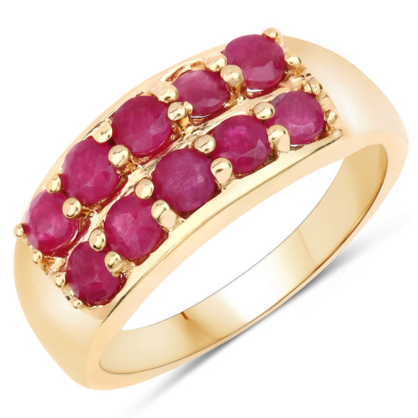 Genuine 14K Yellow Gold Plated Ruby Sterling Silver Band Ring