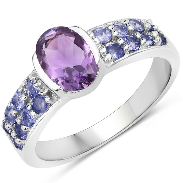 Genuine Amethyst and Tanzanite Sterling Silver Bridge Ring