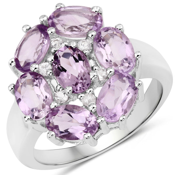 Genuine Amethyst and White Topaz Sterling Silver Graduated Ring