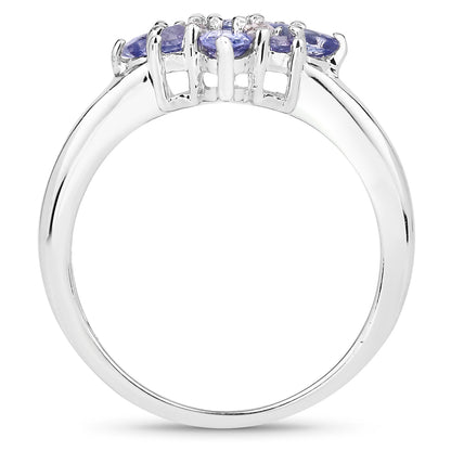 Genuine Tanzanite and White Topaz Sterling Silver Floral Ring