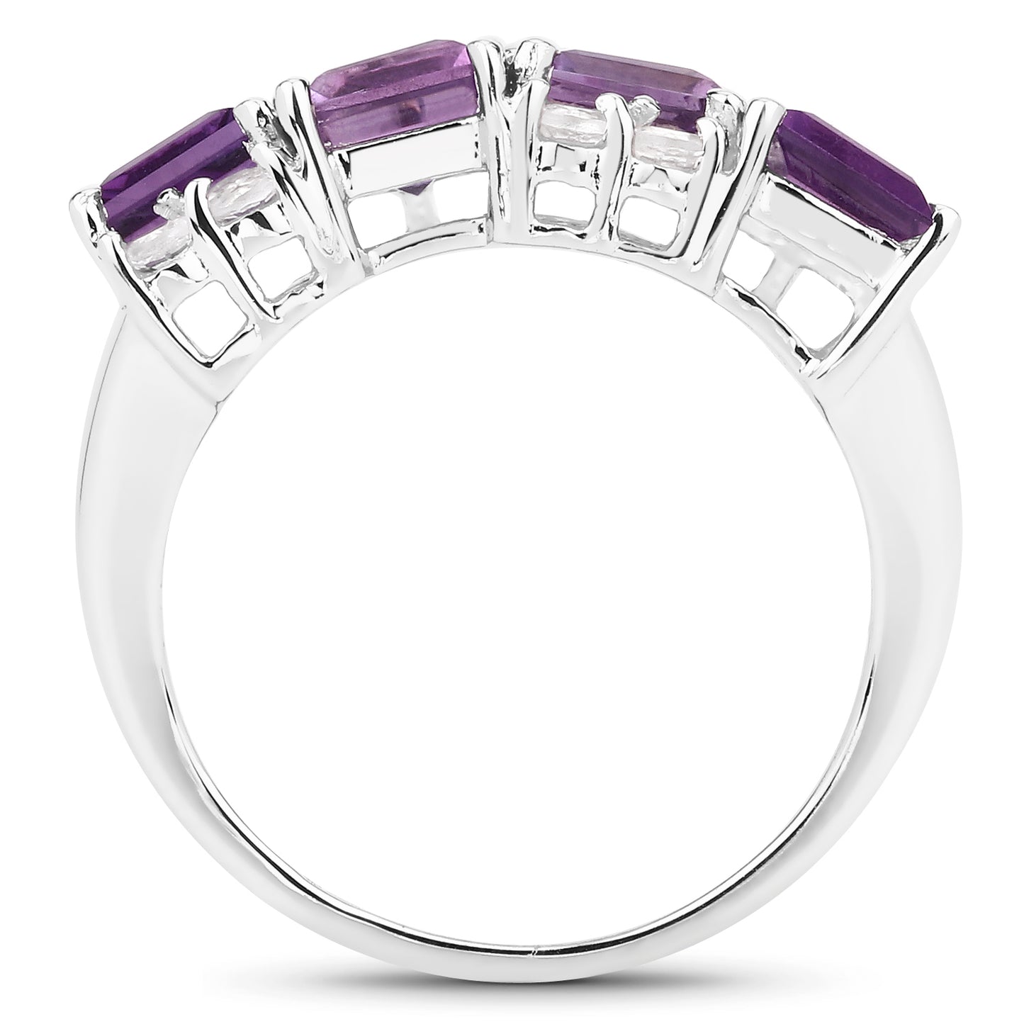 Genuine Amethyst and White Topaz Sterling Silver Graduated Ring