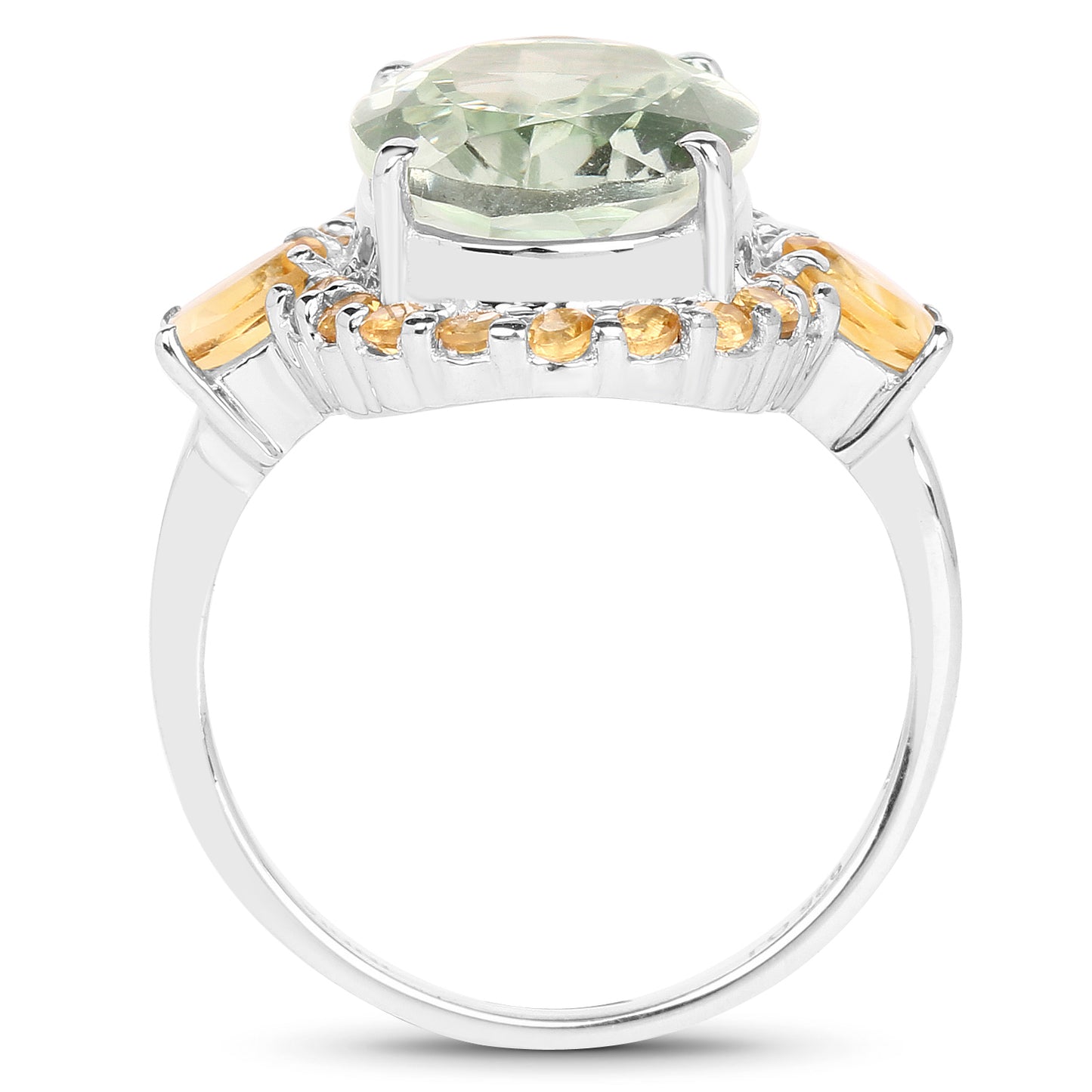 Genuine Green Amethyst and Citrine Sterling Silver Halo Ring